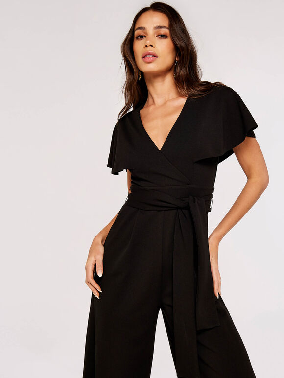 Cape Culotte Jumpsuit, Black, large