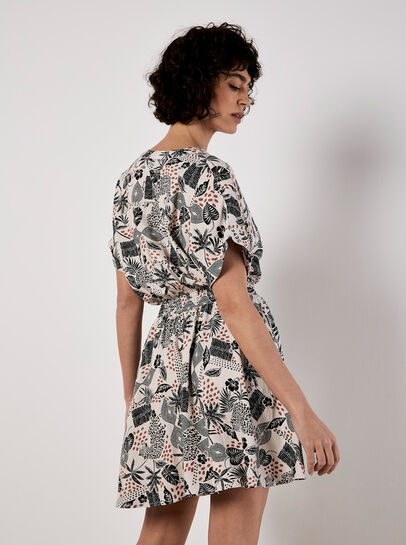 Tropical Print Linen Blend Mini Dress