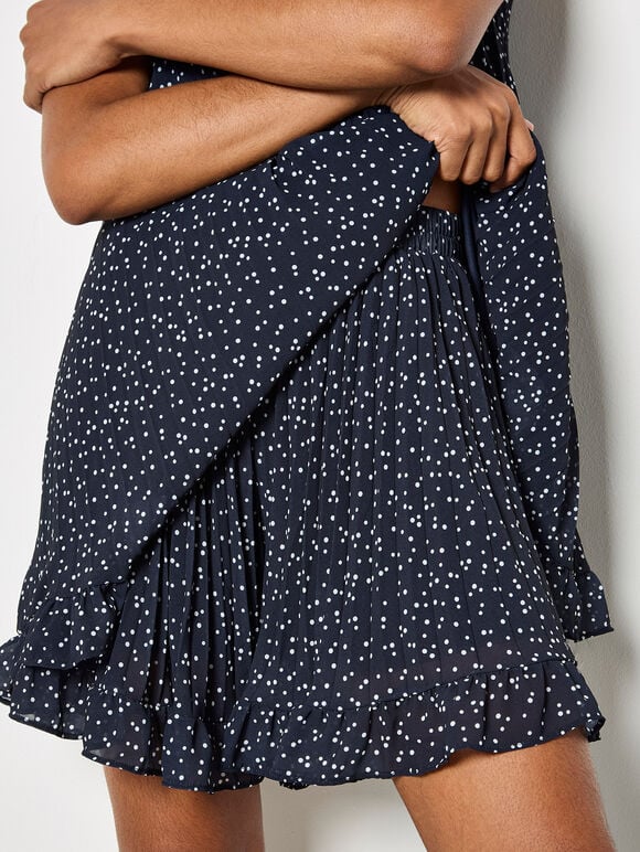 Spot Chiffon Plisse Mini Shorts, Navy, large