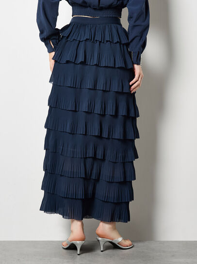 Plisse Ruffle Tier Maxi Skirt