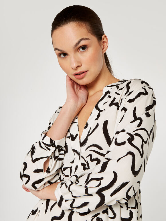 Abstract Print Dress, White, large