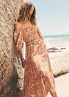 Paisley Print Milkmaid Midi Dress, Peach, large
