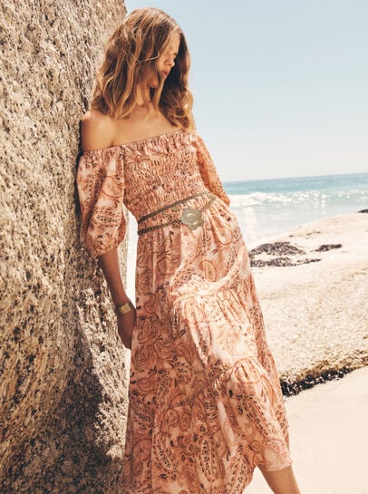 Paisley Print Milkmaid Midi Dress