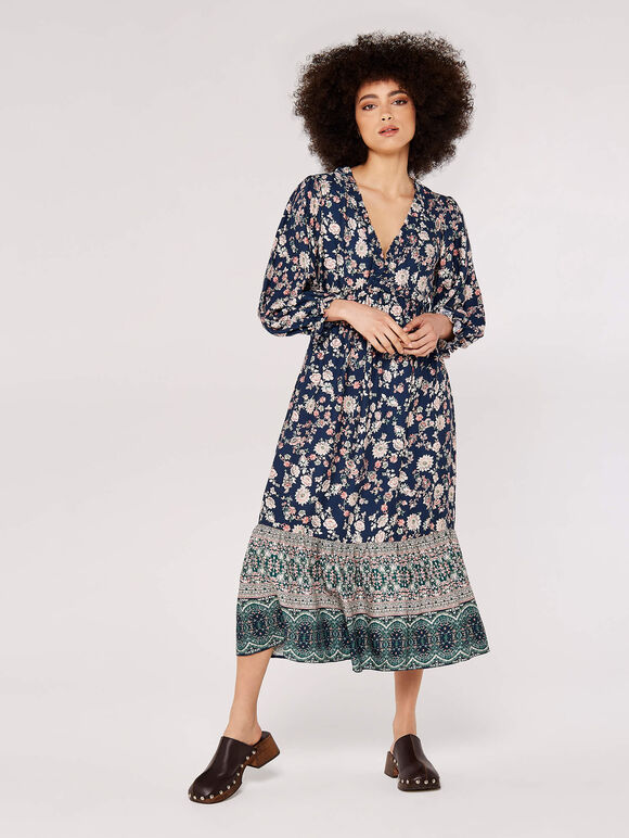 Sarasa Ruffle Midi Dress, Navy, large
