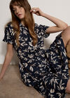 Textured Leaf Shirt Midi Dress, Navy, large