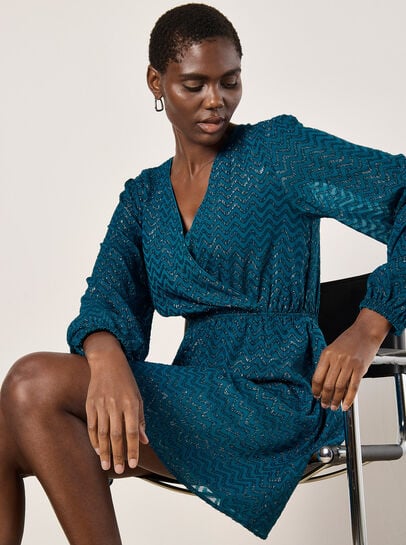 Chevron Shimmer Wrap Mini Dress