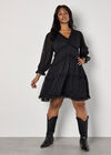 Curve Jacquard Star Chiffon Mini Dress, Black, large