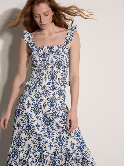 Folk Ikat Print Tiered Maxi Skirt