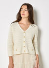 Shimmer Cotton Cardigan, Cream, large