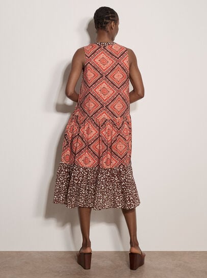 Geometric Patchwork Tiered Midi Dress