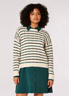 Plaited Knit Stripe Jumper, Stone, large