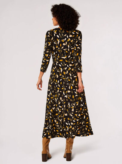 Leaf Silhouette Wrap Midi Dress