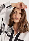 Graphic Squares Oversized Satin Shirt, Cream, large