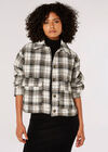 Woven Textured Check Shacket, Brown, large