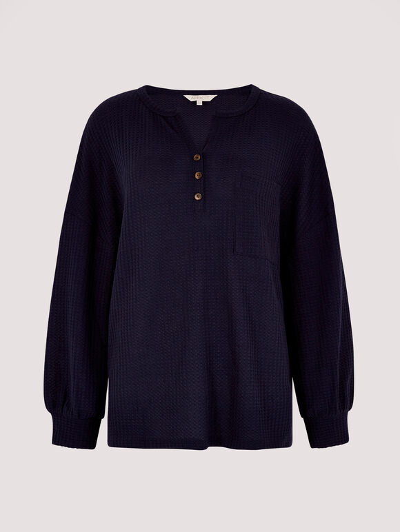 Waffle Boxy Jumper, Navy, large