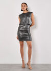 Metallic Ruched Mini Dress, Light Grey / Silver, large