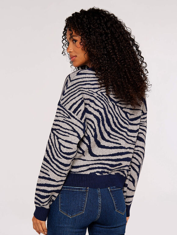 Bright Zebra Chunky Knit Jumper, Grey, large