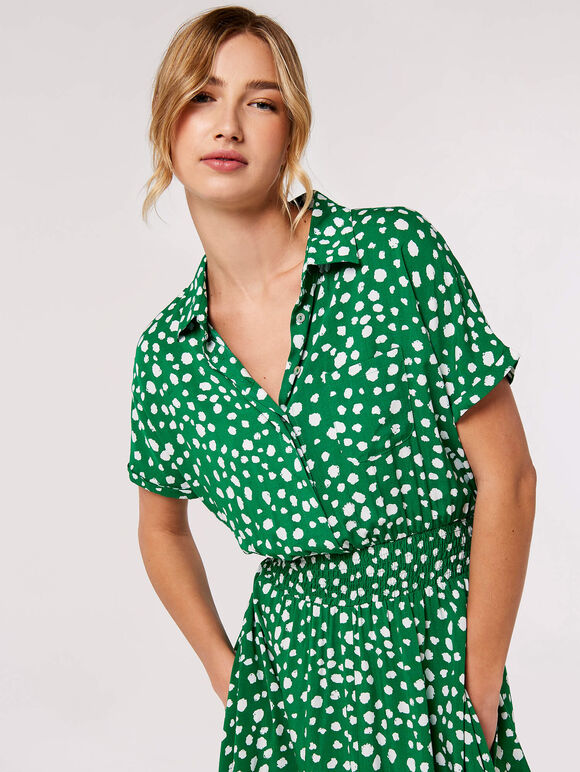 Dot Smock Midi Dress, Green, large