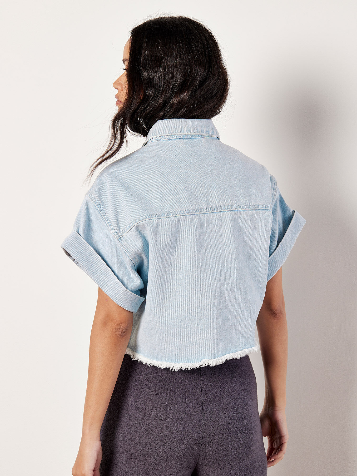 Short sleeve cropped denim jacket clearance