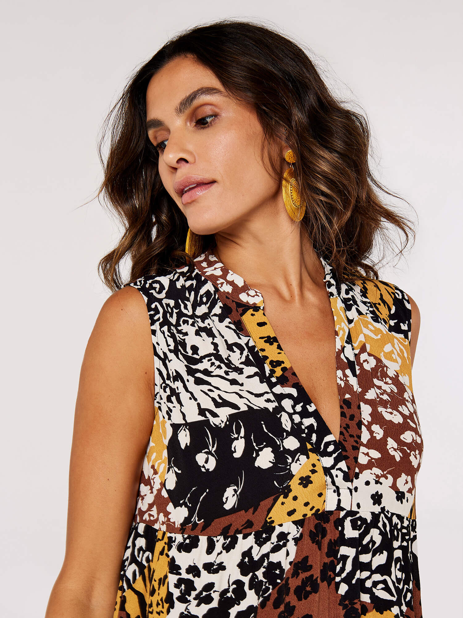 Animal Patchwork Mini Dress Apricot Clothing