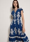 Folk Floral Midi Dress, Blue, large