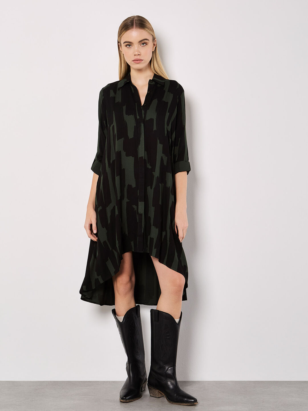 Abstract Lines Shirt Midi Dress