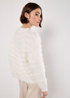 Fluffy Stripe Jumper, White, large