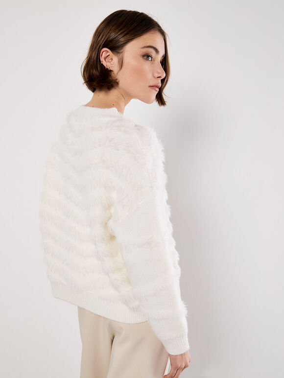 Fluffy Stripe Jumper, White, large