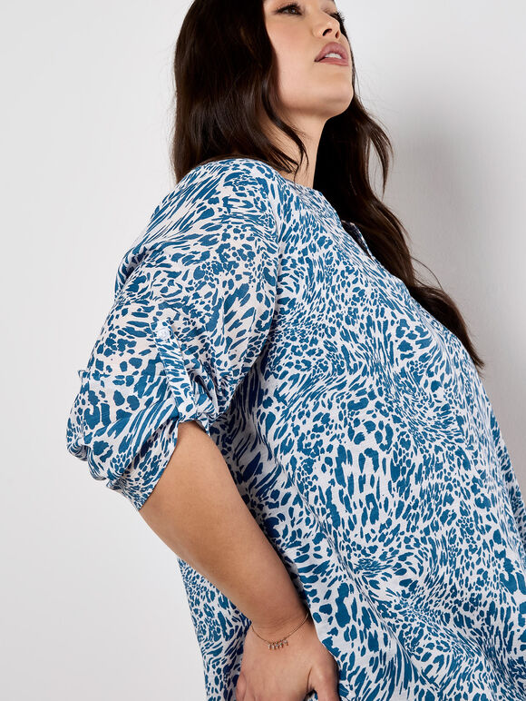 Mixed Animal Print Layered Blouse, White, large
