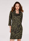 Zebra Leopard Cocoon Mini Dress, Khaki, large