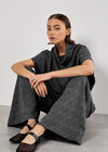 Check Print Wide Leg Trousers, Grey, large