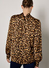Leopard Print Satin Blouse, Brown, large