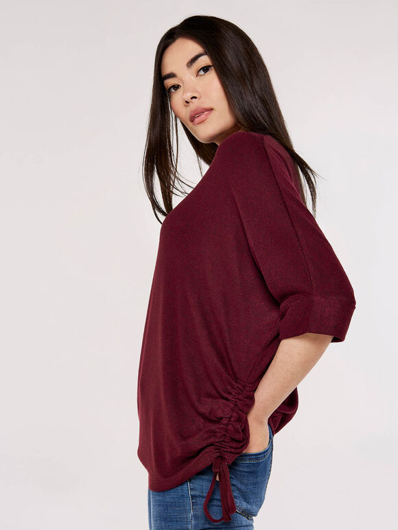 Soft Touch Drawstring Knit Top, Burgundy, large