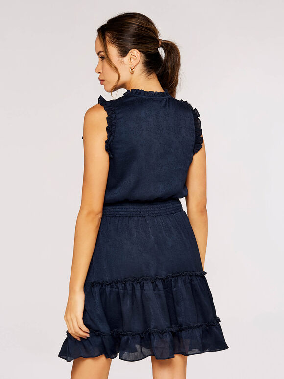 Satin Shimmer Jacquard Dress, Navy, large