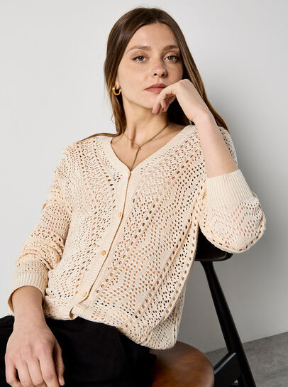 Chevron Pointelle Knit Cardigan