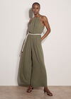 Cotton Blend Wide-Leg Jumpsuit, Khaki, large