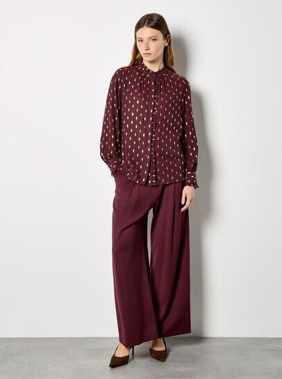 Gold Foil Ruffle Chiffon Blouse