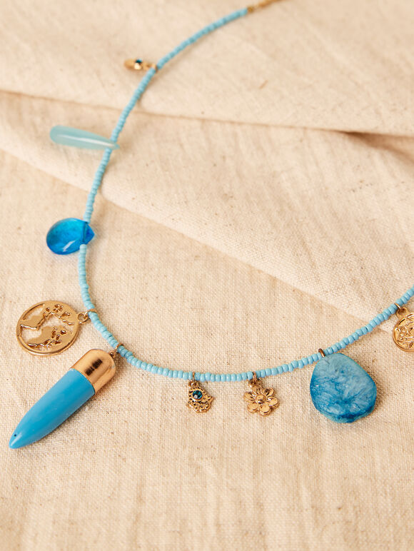Multiple Pendant Necklace, Blue, large