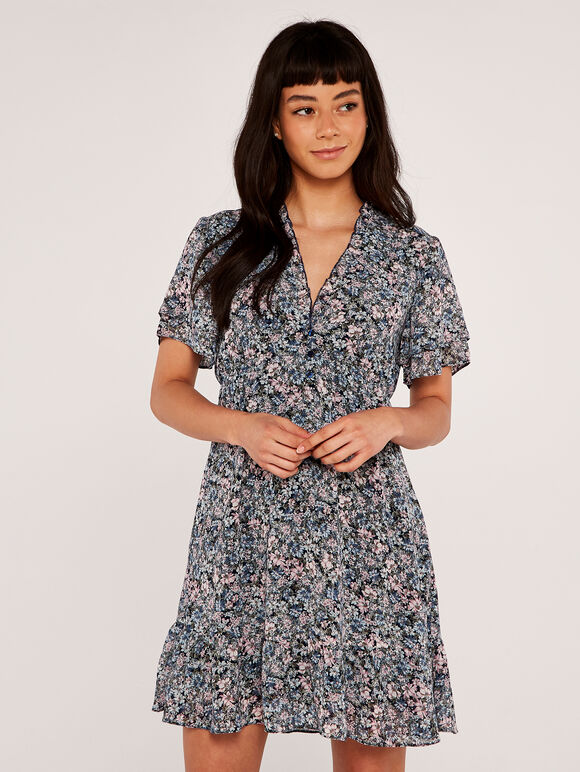Ditsy Angel Sleeve Ruffle Dress, Mint, large