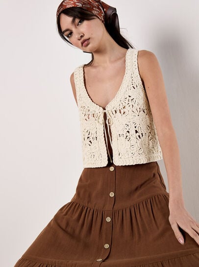Linen Blend Tiered Maxi Skirt