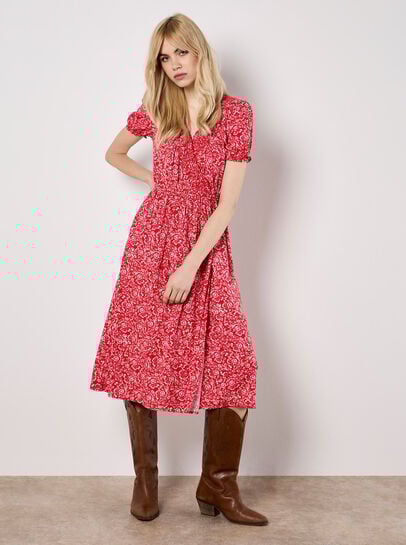 Floral Fruit Wrap Midi Dress