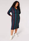 Curve Stripe Knitted Midi Dress, Black, large