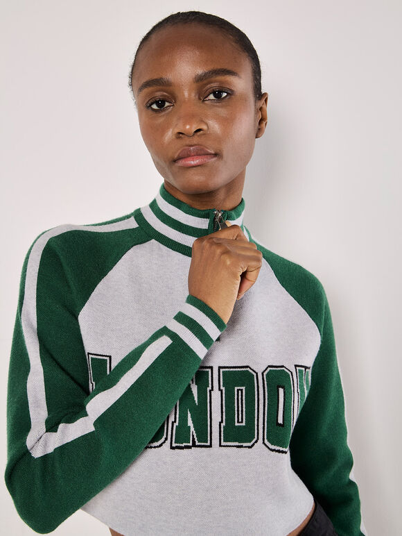 Cropped London Zip Jumper, Green, large