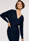 Ribbed Knit Mini Dress, Navy, large
