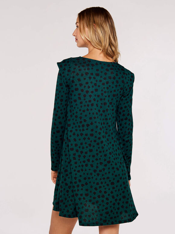 Strukturiertes Kleid mit ausgestellten Schultern, Grün, Größe L