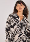 Geo Squares Shirt Mini Dress, Stone, large