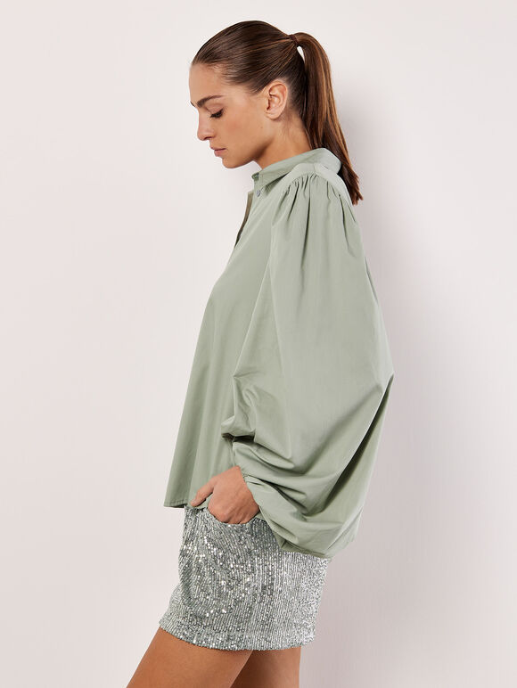 Statement Sleeve Cotton Modal Shirt, Mint, large