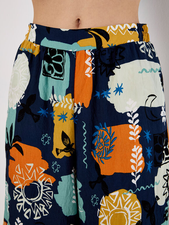 Colourful Sketch Print Culottes, Navy, large