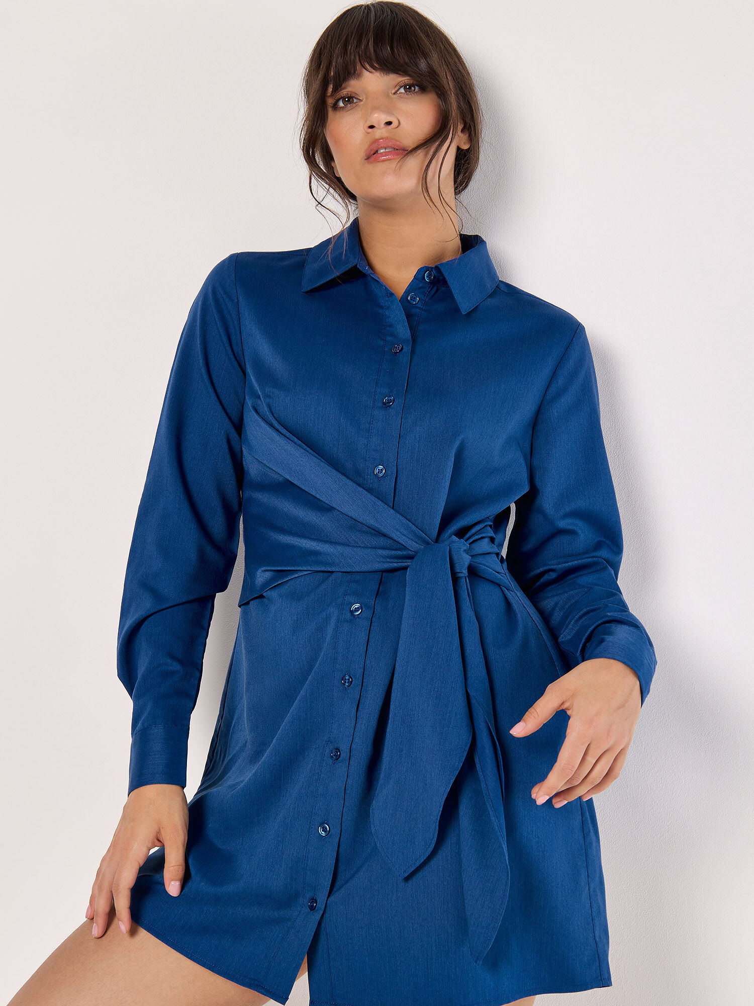 Robe Courte Chemise Nouee A La Taille Vetements Apricot