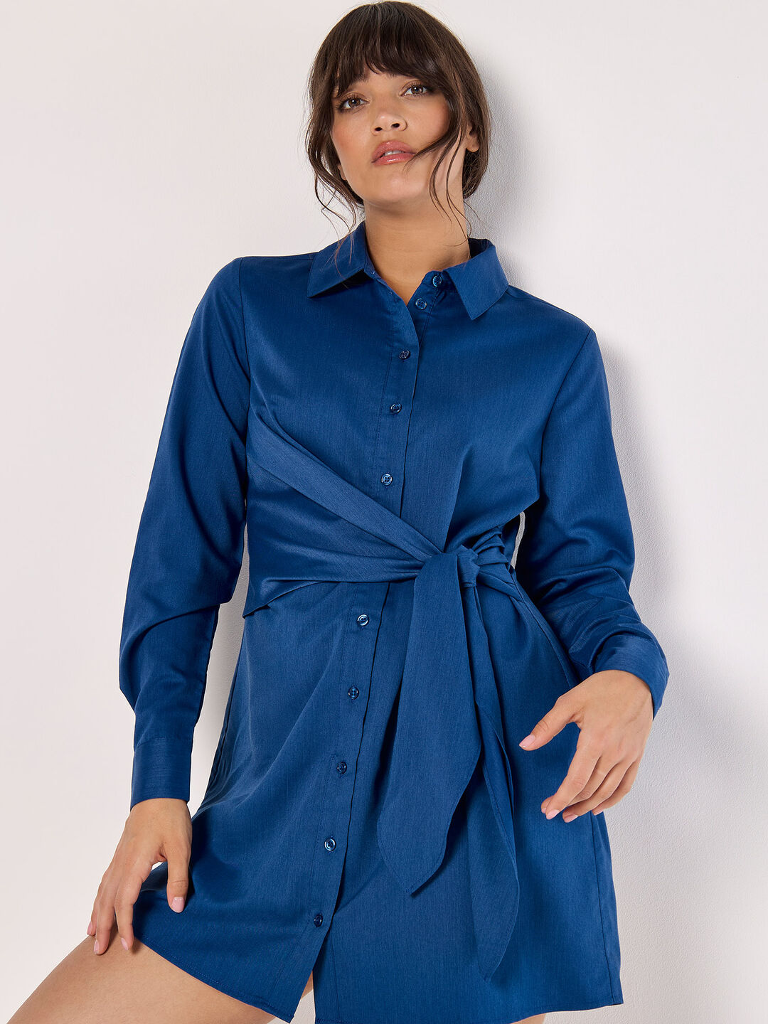 Tie Waist Shirt Mini Dress